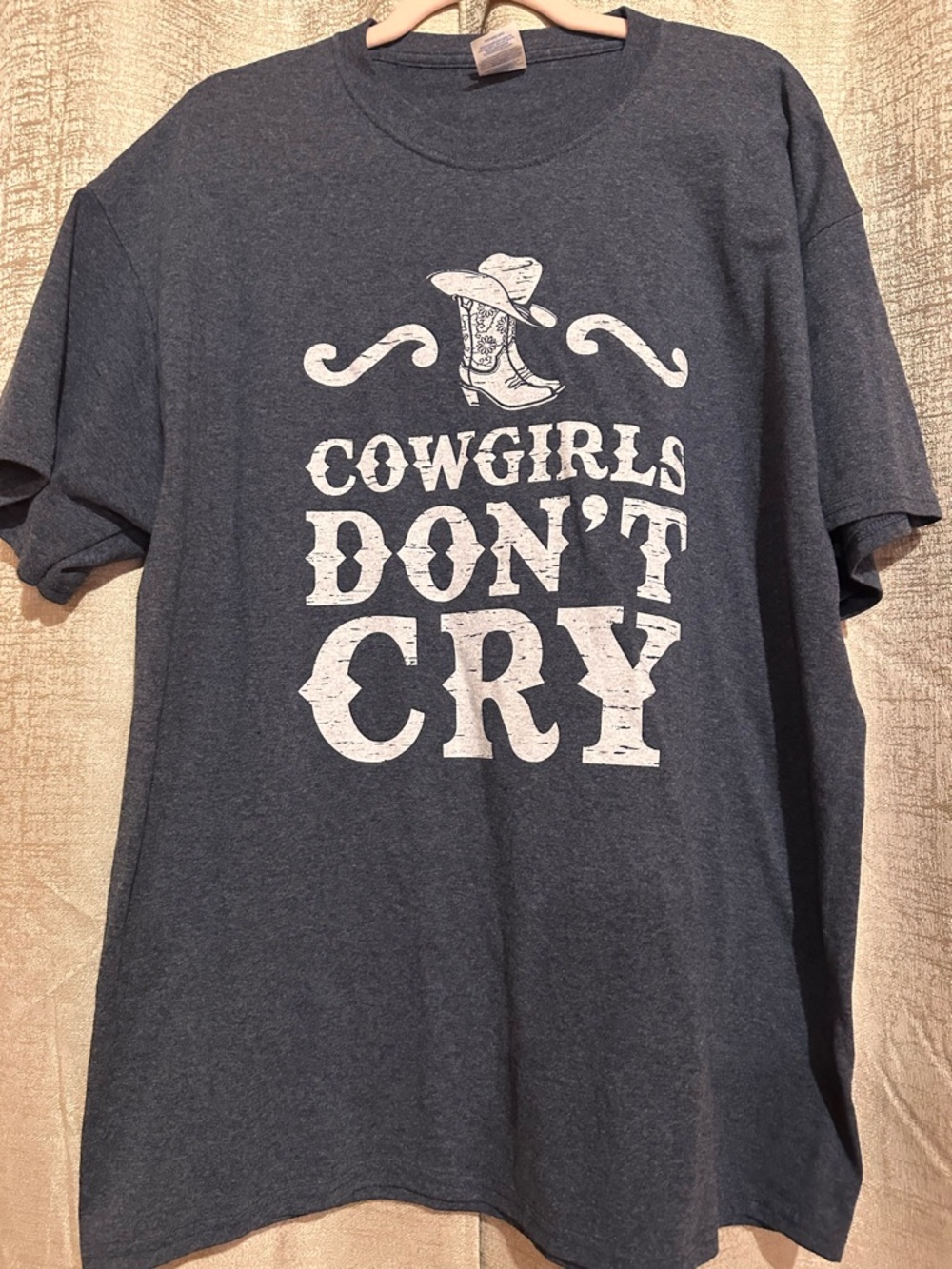Cowgirls Don't Cry Graphic Tee - Dark Heather Gray with White Print